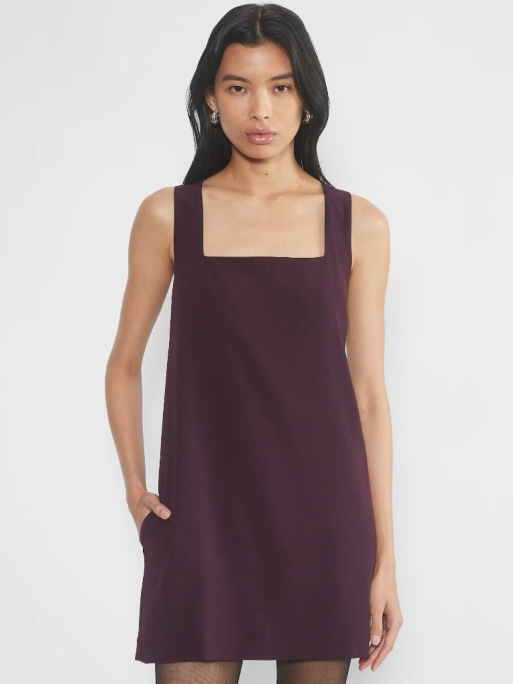 Aritzia Babaton Prestige Dress Squareneck Crepe Eggplant Purple Size Medium